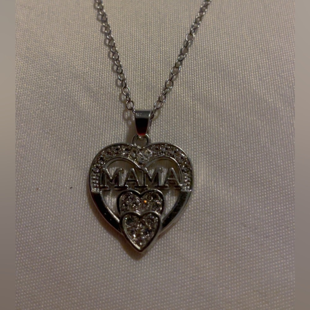 Silver Heart 'Mama' Pendant Necklace droplets stainless steel